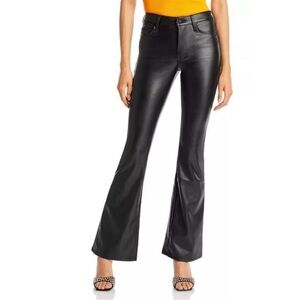 NWOT MOTHER THE WEEKENDER HEEL Faux Leather Mid Rise Flare Black Jeans Size 34